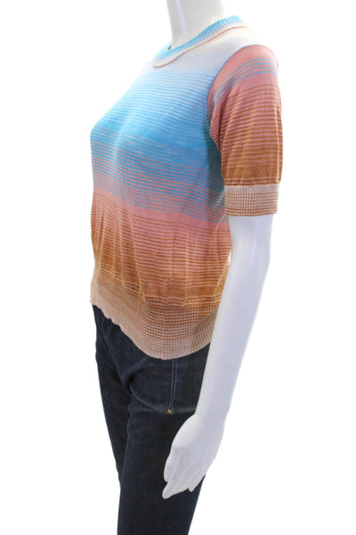 Roberto Collina Womens Cotton Short Sleeve Striped Knit Top Multi Size S