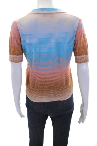 Roberto Collina Womens Cotton Short Sleeve Striped Knit Top Multi Size S