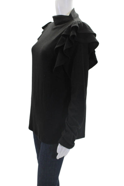 Luxe Always High Neck Ruffle Long Sleeves Pullover Sweater Black Size L