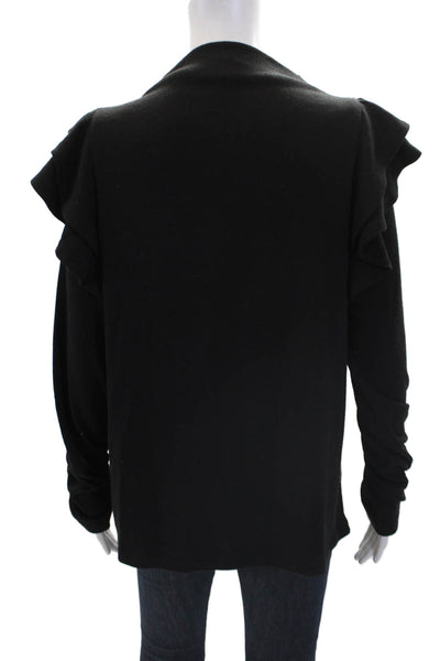 Luxe Always High Neck Ruffle Long Sleeves Pullover Sweater Black Size L