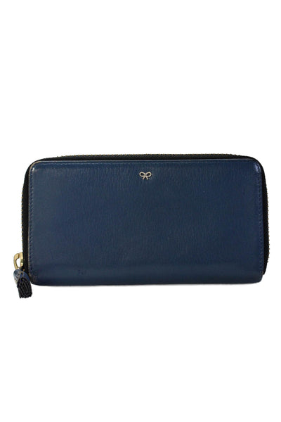 Anya Hindmarch Womens Leather Zipper Closure Rectangle Wallet Blue 7.5"