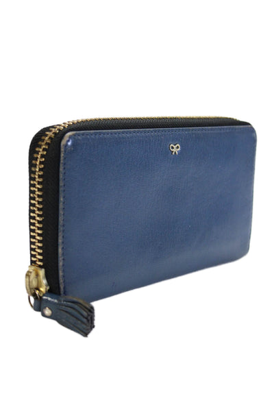 Anya Hindmarch Womens Leather Zipper Closure Rectangle Wallet Blue 7.5"