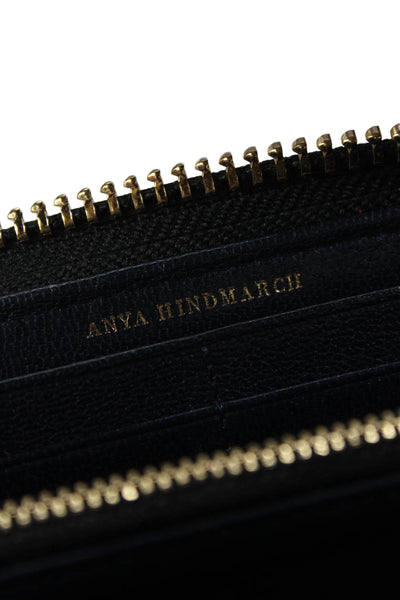 Anya Hindmarch Womens Leather Zipper Closure Rectangle Wallet Blue 7.5"