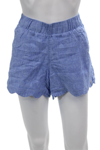 Lilly Pulitzer Women's Elastic Waist Scallop Hem Pockets Shorts Blue Size S
