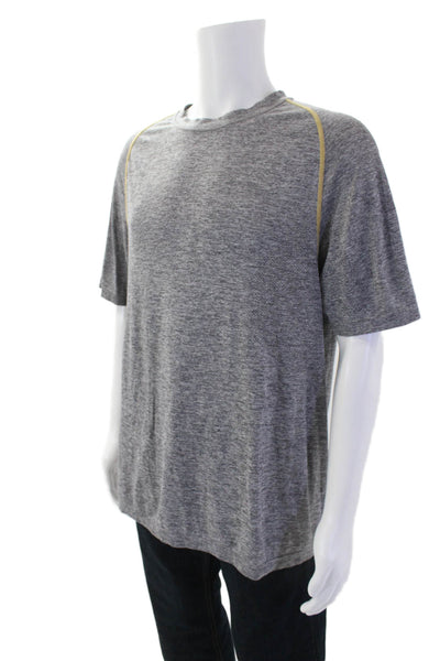 Lululemon Mens Perforated Print Round Neck Short Sleeve T-Shirt Gray Size XL