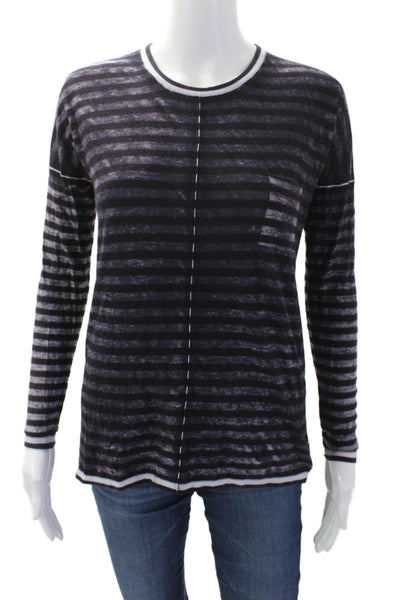 Kokun Womens Striped Stretch Knit Long Sleeve Blouse Top Purple Size XS