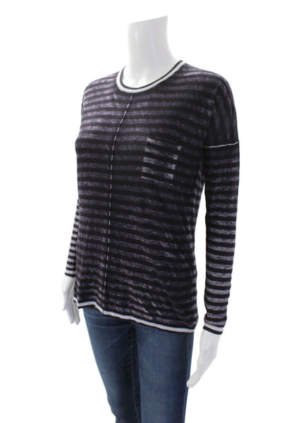 Kokun Womens Striped Stretch Knit Long Sleeve Blouse Top Purple Size XS