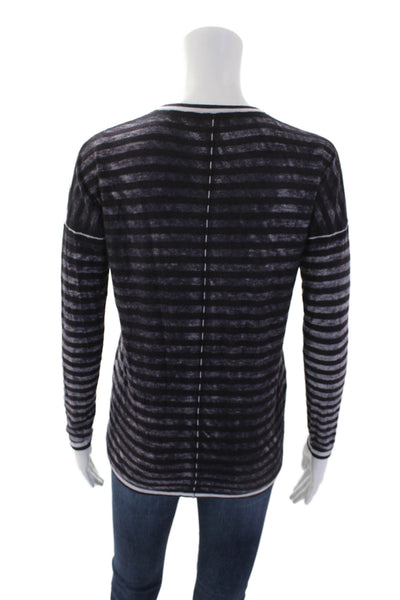 Kokun Womens Striped Stretch Knit Long Sleeve Blouse Top Purple Size XS
