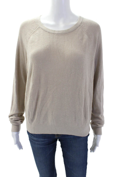 Splendid Womens Long Sleeve Pullover Knit Crew Neck Sweater Beige Size XL