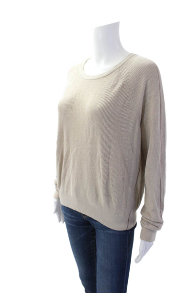 Splendid Womens Long Sleeve Pullover Knit Crew Neck Sweater Beige Size XL
