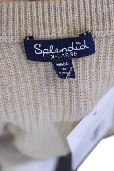 Splendid Womens Long Sleeve Pullover Knit Crew Neck Sweater Beige Size XL