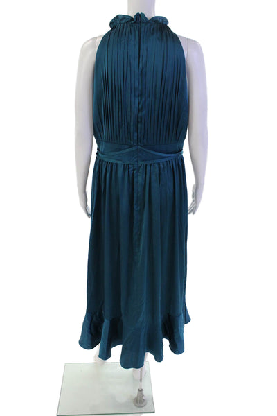 Ieena for MacDuggal Women's Ruffle Neck Sleeveless Tiered Midi Dress Teal 10