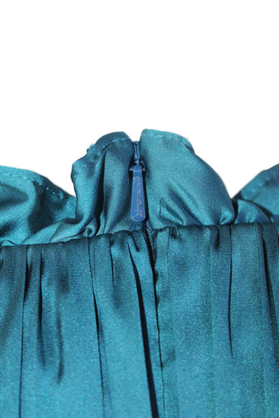 Ieena for MacDuggal Women's Ruffle Neck Sleeveless Tiered Midi Dress Teal 10