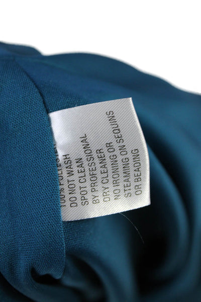 Ieena for MacDuggal Women's Ruffle Neck Sleeveless Tiered Midi Dress Teal 10