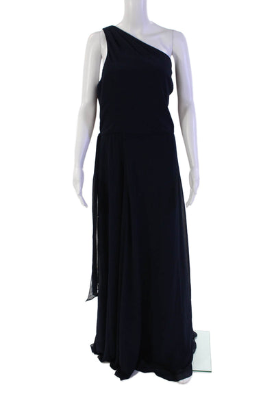 Amsale Women's Asymmetrical Sleeveless Tie Belt Maxi Gown Navy Blue Size 20