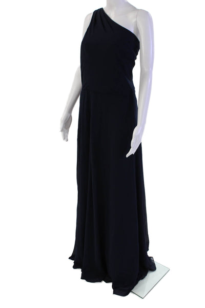 Amsale Women's Asymmetrical Sleeveless Tie Belt Maxi Gown Navy Blue Size 20