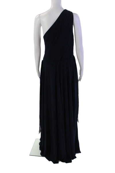 Amsale Women's Asymmetrical Sleeveless Tie Belt Maxi Gown Navy Blue Size 20