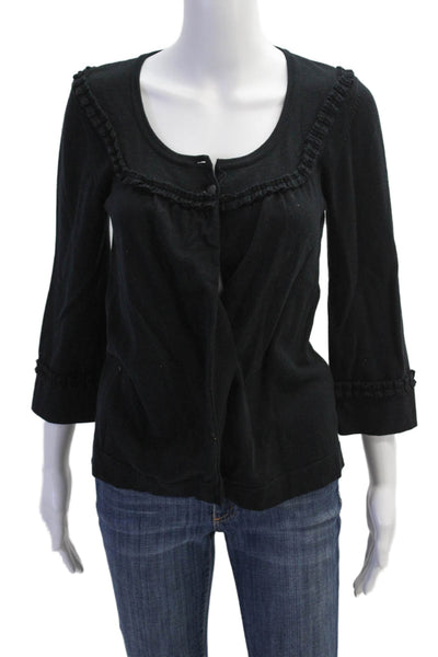 525 America Womens Cotton Ruffle Trim Two Button Cardigan Black Size S