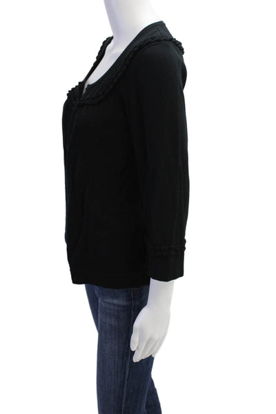 525 America Womens Cotton Ruffle Trim Two Button Cardigan Black Size S