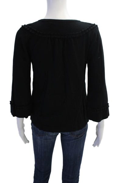 525 America Womens Cotton Ruffle Trim Two Button Cardigan Black Size S