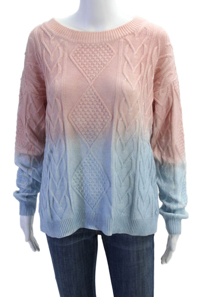 525 America Womens Cotton Ombre Cable Knit Pullover Sweater Pink Blue Size M