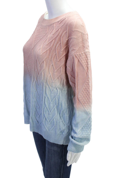 525 America Womens Cotton Ombre Cable Knit Pullover Sweater Pink Blue Size M