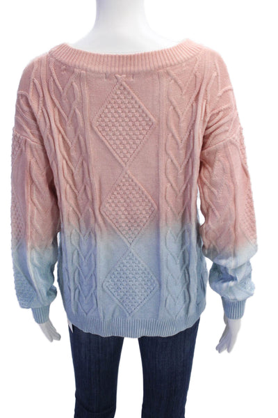 525 America Womens Cotton Ombre Cable Knit Pullover Sweater Pink Blue Size M