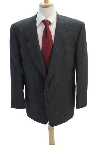 Mani Mens Plaid Two Wide Lapel Button Blazer Jacket Black Wool Size 44 Regular