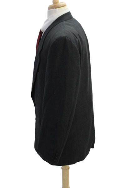 Mani Mens Plaid Two Wide Lapel Button Blazer Jacket Black Wool Size 44 Regular