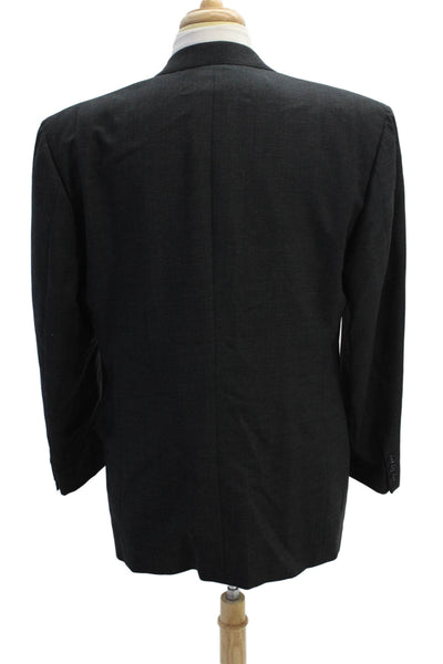Mani Mens Plaid Two Wide Lapel Button Blazer Jacket Black Wool Size 44 Regular