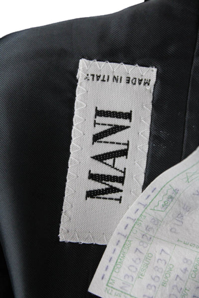 Mani Mens Plaid Two Wide Lapel Button Blazer Jacket Black Wool Size 44 Regular