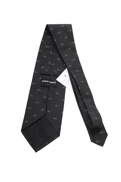 Giorgio Armani Mens Silk Geometric Spotted Print Short Length Tie Black 57"