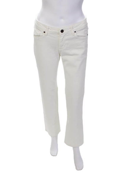 Paige Womens Cotton Low-Rise Zippered Bootcut Jeans Solid White Size 28