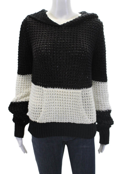 A.L.C. Womens Long Sleeves Woven Knit Hoodie Black White Cotton Size Medium