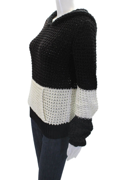 A.L.C. Womens Long Sleeves Woven Knit Hoodie Black White Cotton Size Medium
