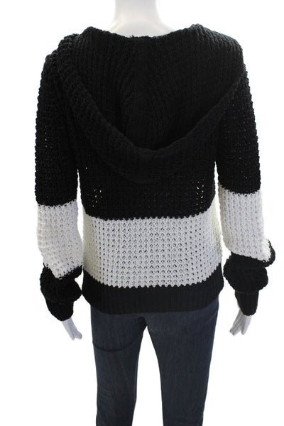 A.L.C. Womens Long Sleeves Woven Knit Hoodie Black White Cotton Size Medium