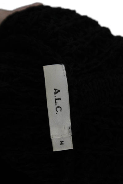 A.L.C. Womens Long Sleeves Woven Knit Hoodie Black White Cotton Size Medium