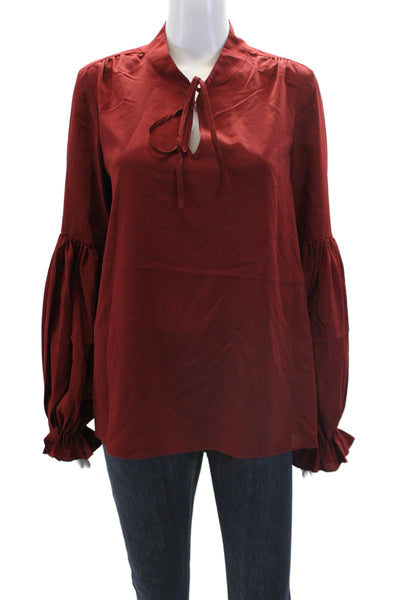 Haute Hippie Womens Neck Tied Long Peasant Sleeve Blouse Wine Red Size M
