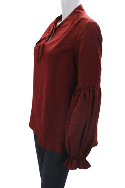 Haute Hippie Womens Neck Tied Long Peasant Sleeve Blouse Wine Red Size M