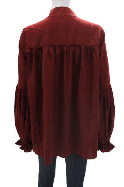 Haute Hippie Womens Neck Tied Long Peasant Sleeve Blouse Wine Red Size M