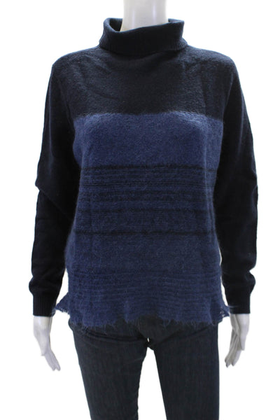 Rebecca Taylor Womens Wool Mock Neck Raw Hem Detail Sweater Blue Size L