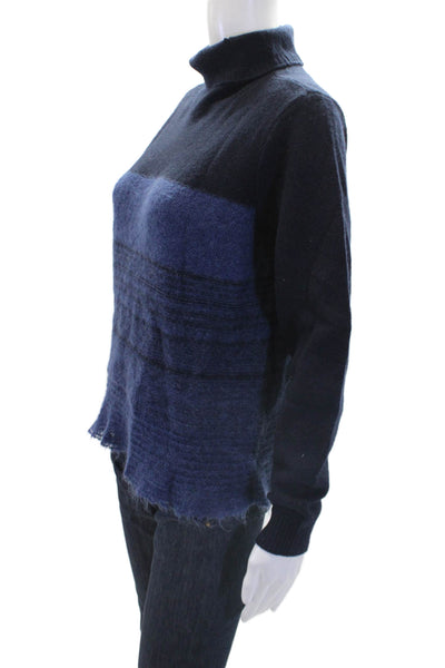 Rebecca Taylor Womens Wool Mock Neck Raw Hem Detail Sweater Blue Size L