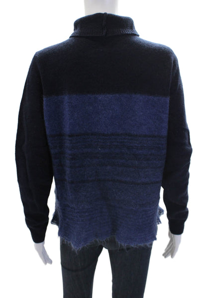 Rebecca Taylor Womens Wool Mock Neck Raw Hem Detail Sweater Blue Size L
