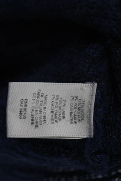 Rebecca Taylor Womens Wool Mock Neck Raw Hem Detail Sweater Blue Size L
