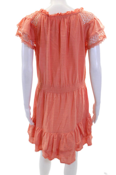 Heartloom Womens Cotton Lace Trim Short Sleeves Tiered Flare Dress Pink Size L