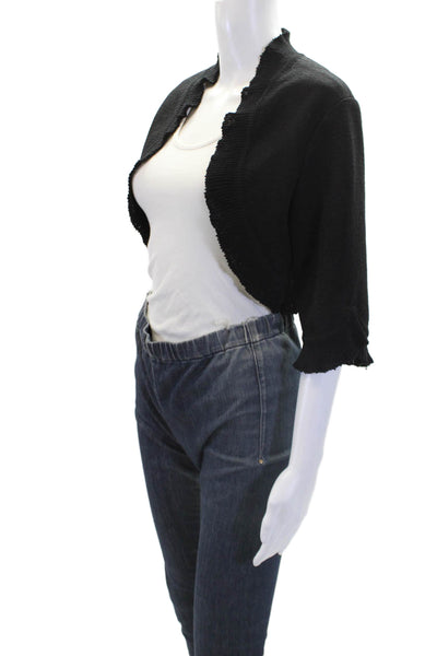 Elana Wool Blend Open Front Ruffle Hem Cropped Cardigan Black Size L