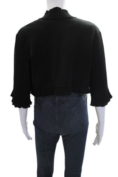 Elana Wool Blend Open Front Ruffle Hem Cropped Cardigan Black Size L