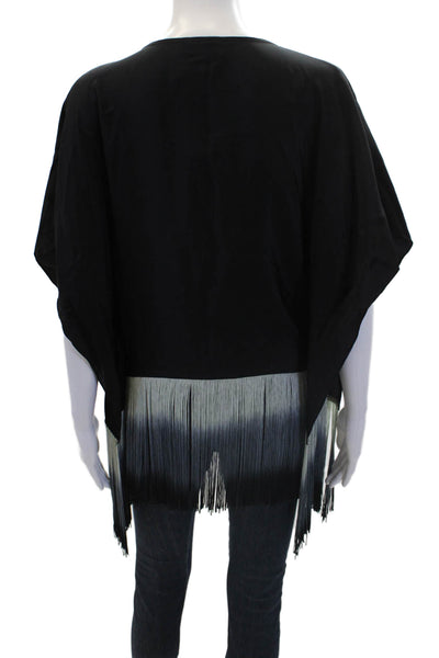 Karina Grimaldi Women's Fringe Round Neck Short Sleeves Blouse Black Size XS