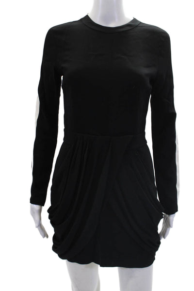 ALC Women's Round Neck Long Sleeves Bubble Hem Bodycon Mini Dress Black Size 2
