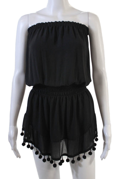 Ramy Brook Womens Pom Pom Strapless A Line Dress Black Size Extra Small